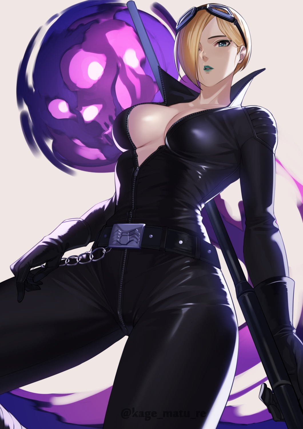 bodysuit falke_(street_fighter) kagematsuri no_bra open_shirt street_fighter weapon