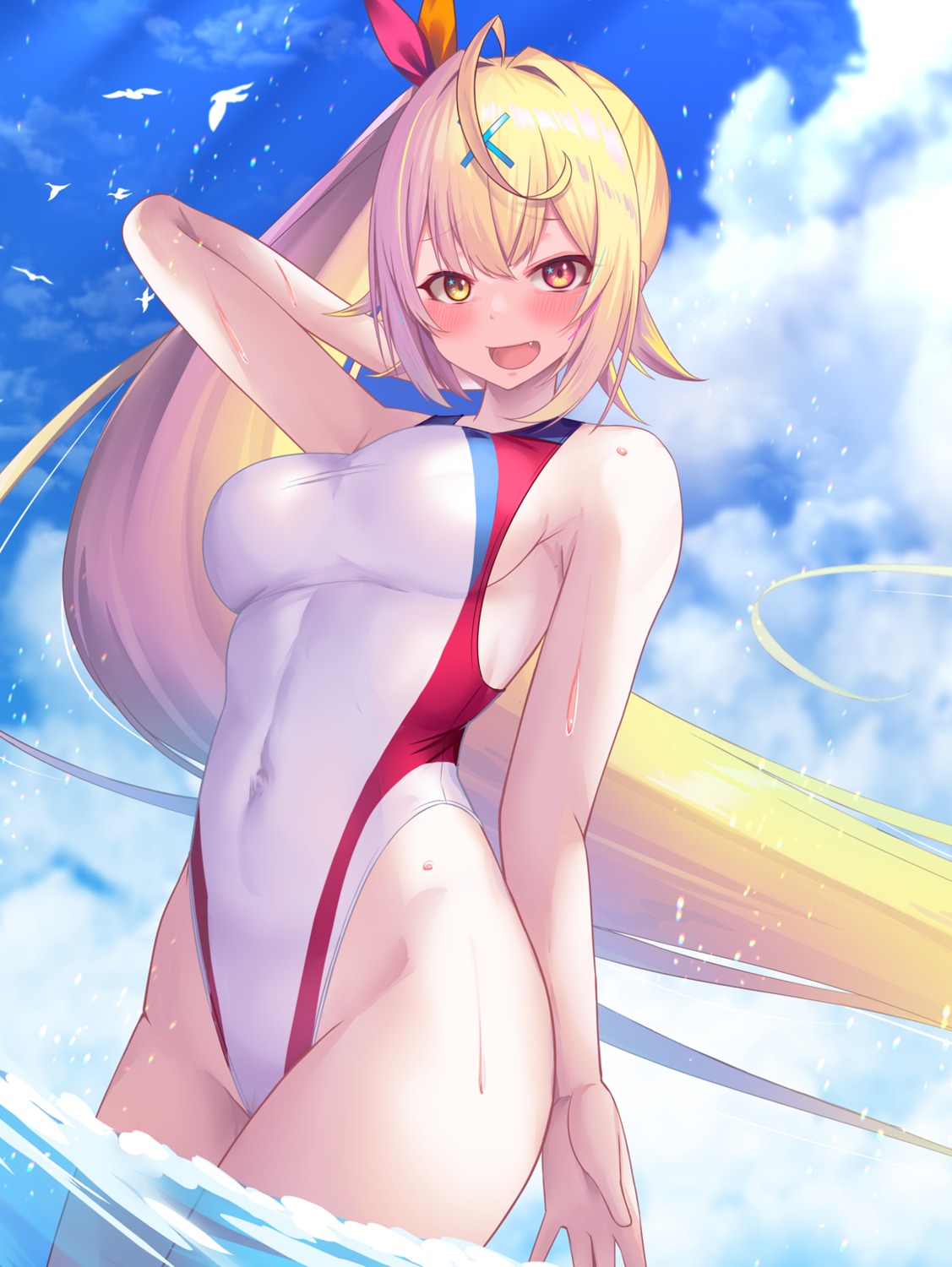 heterochromia hoshikawa_sara nijisanji swimsuits wet yoshiheihe