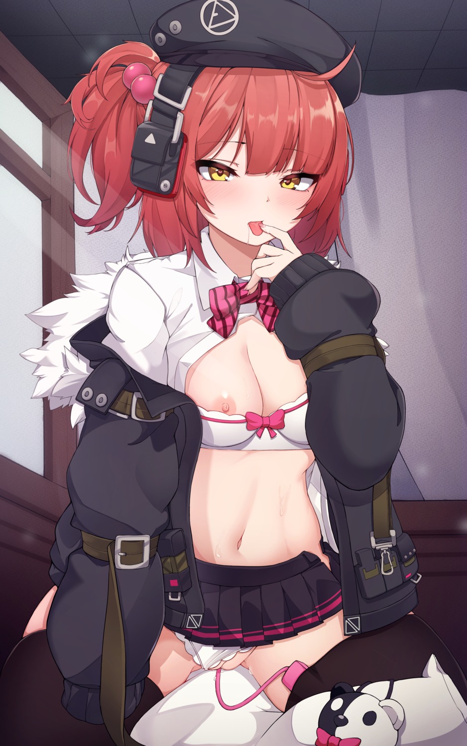 5danny1206 bra girls_frontline headphones mp7_(girls_frontline) nipples open_shirt pantsu panty_pull pussy pussy_juice seifuku thighhighs thong uncensored vibrator