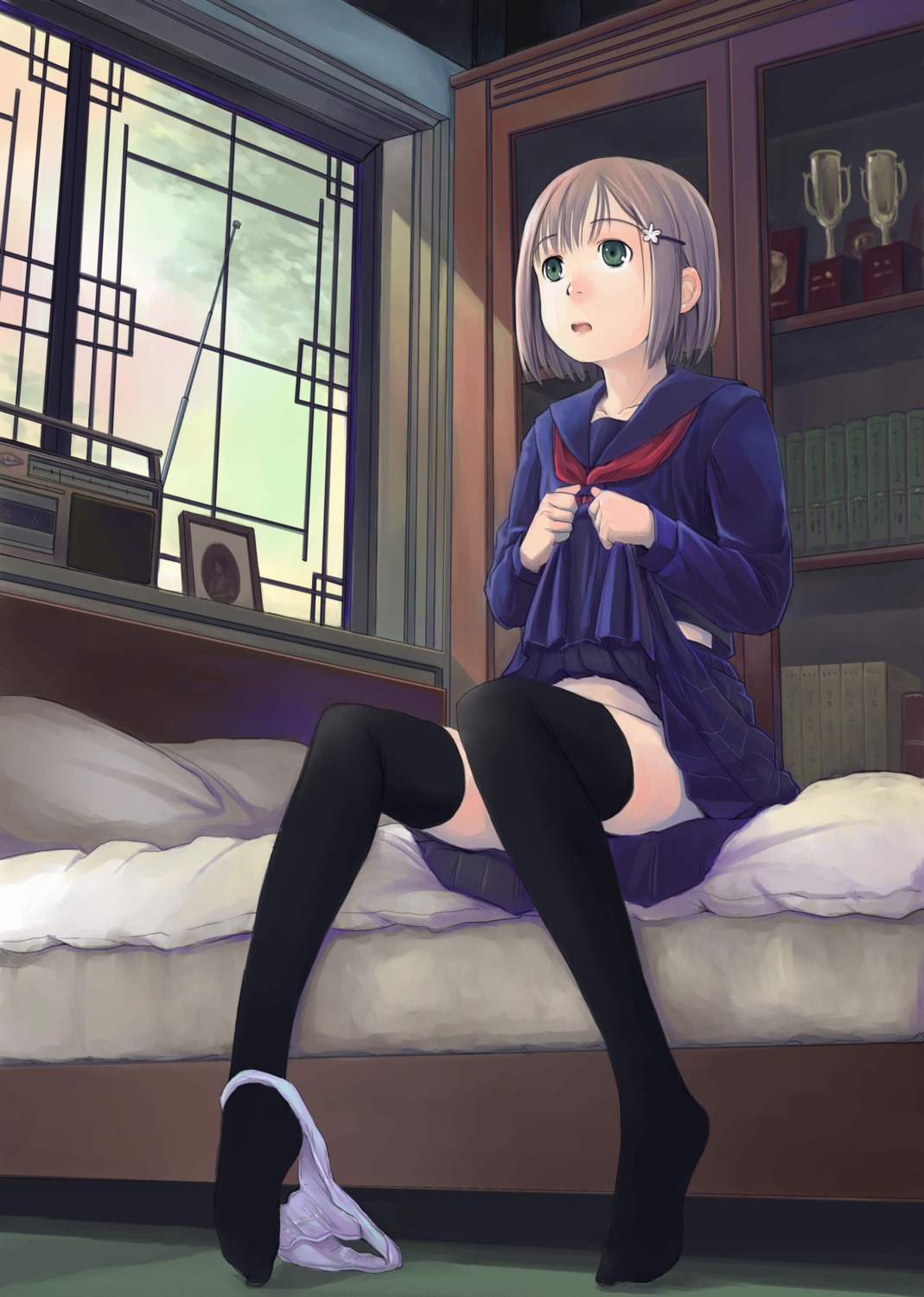 hidari_kagetora panty_pull seifuku thighhighs