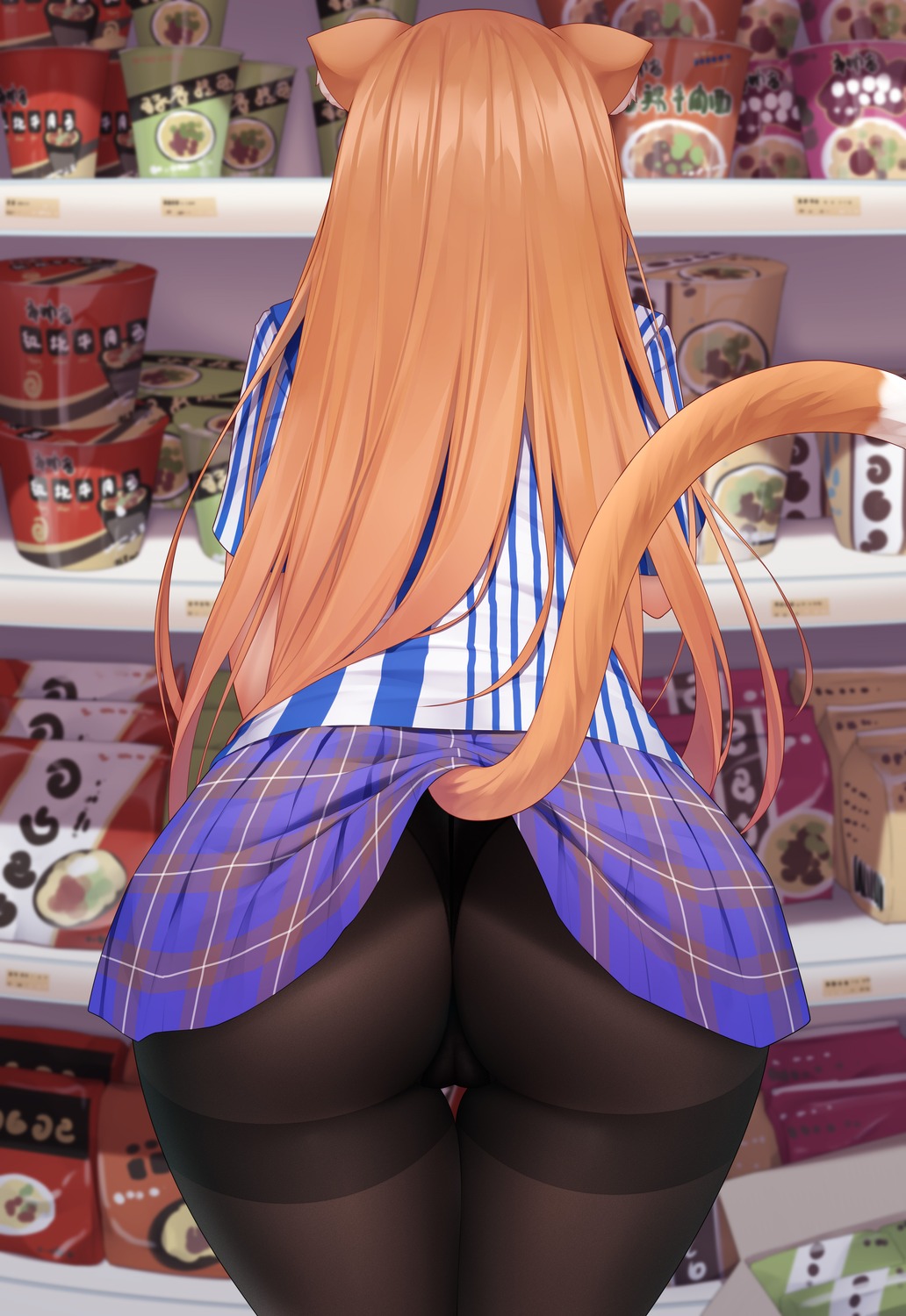 animal_ears ass cameltoe kurohanya lawson nekomimi niliu_chahui pantsu pantyhose skirt_lift tail uniform