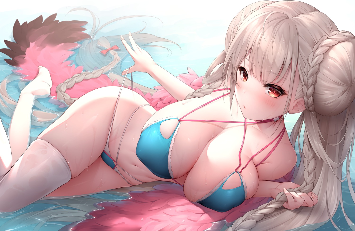 azur_lane bikini erect_nipples formidable_(azur_lane) oyuwari swimsuits thighhighs undressing wet