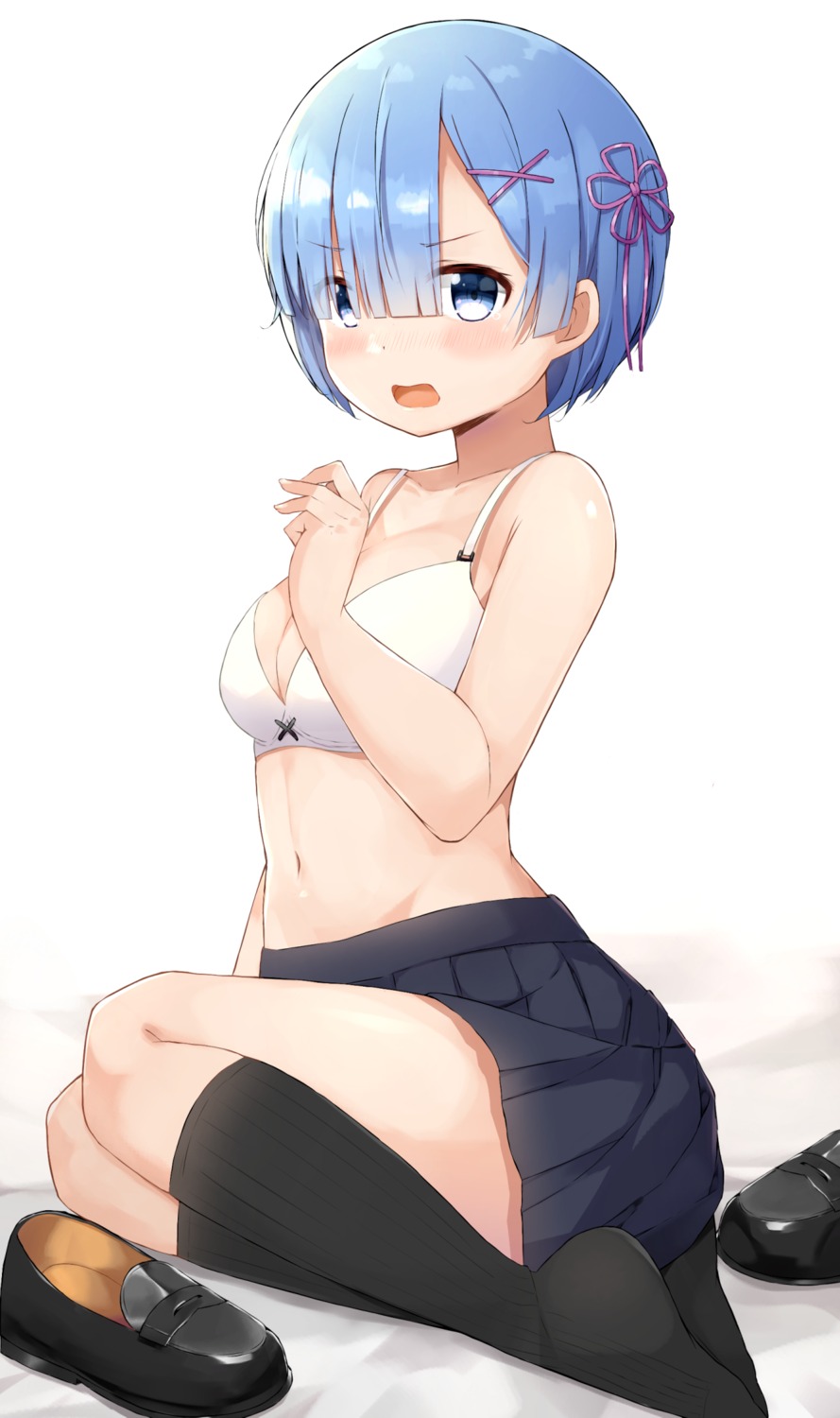 bra breast_hold cleavage moko_(mokomozi11) re_zero_kara_hajimeru_isekai_seikatsu rem_(re_zero) seifuku