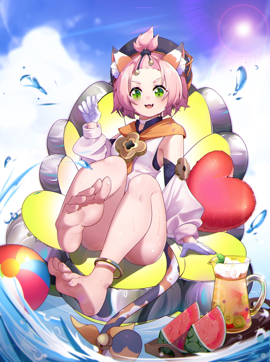 7inr1n animal_ears diona feet genshin_impact nekomimi tail wet