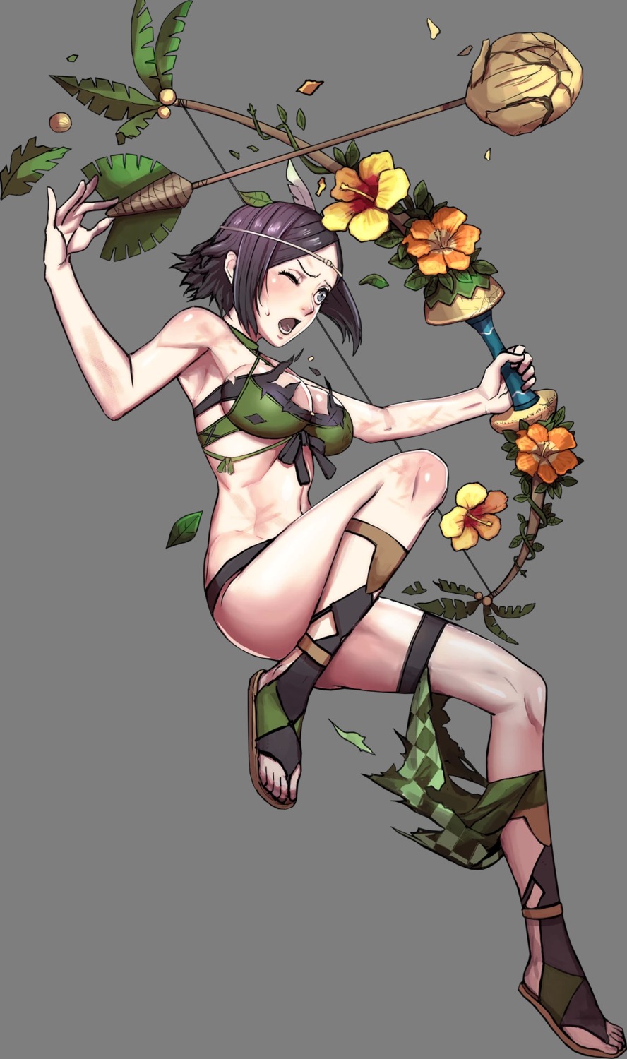 bikini cleavage fire_emblem fire_emblem_heroes fire_emblem_kakusei garter kusakihara_toshiyuki_(intelligent_systems) noire_(fire_emblem) swimsuits torn_clothes transparent_png weapon