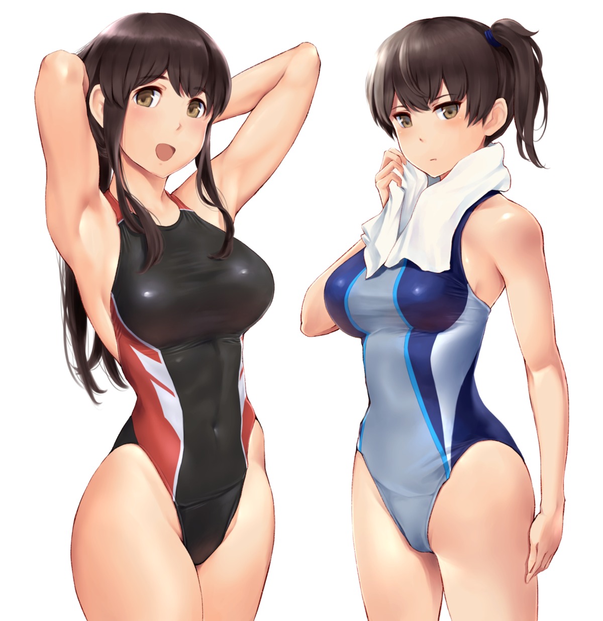 akagi_(kancolle) kaga_(kancolle) kantai_collection swimsuits wa_(genryusui)