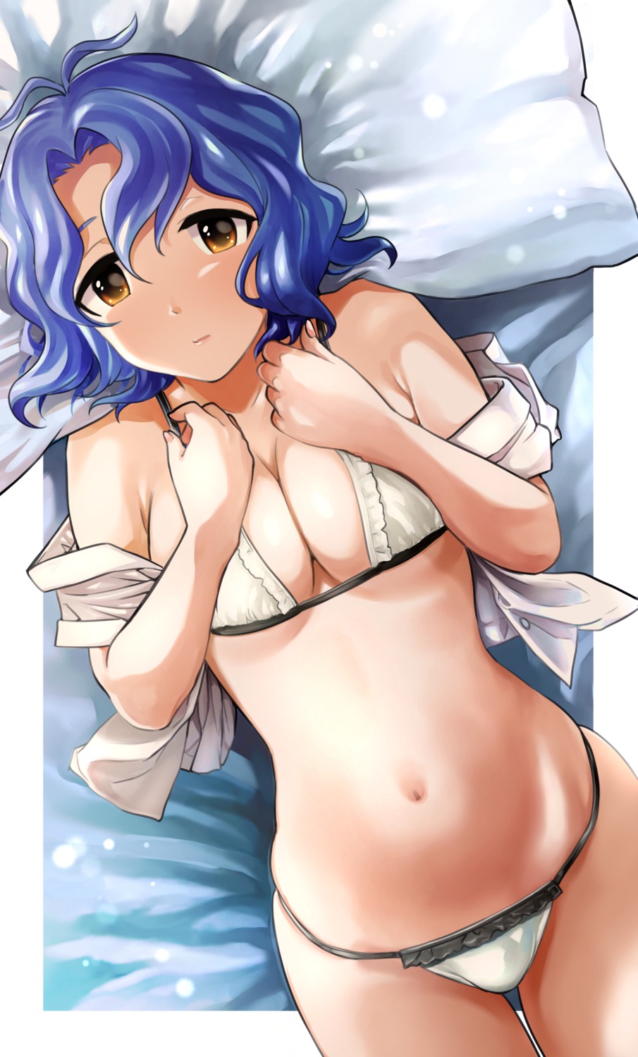 bra breast_hold hanamasa_ono open_shirt pantsu the_idolm@ster the_idolm@ster_million_live! toyokawa_fuuka