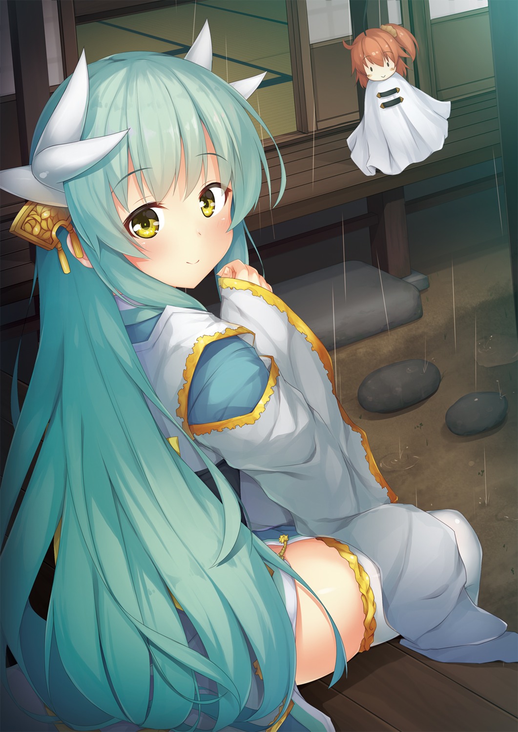 fate/grand_order horns japanese_clothes kiyohime_(fate/grand_order) thighhighs yuki_kawachi