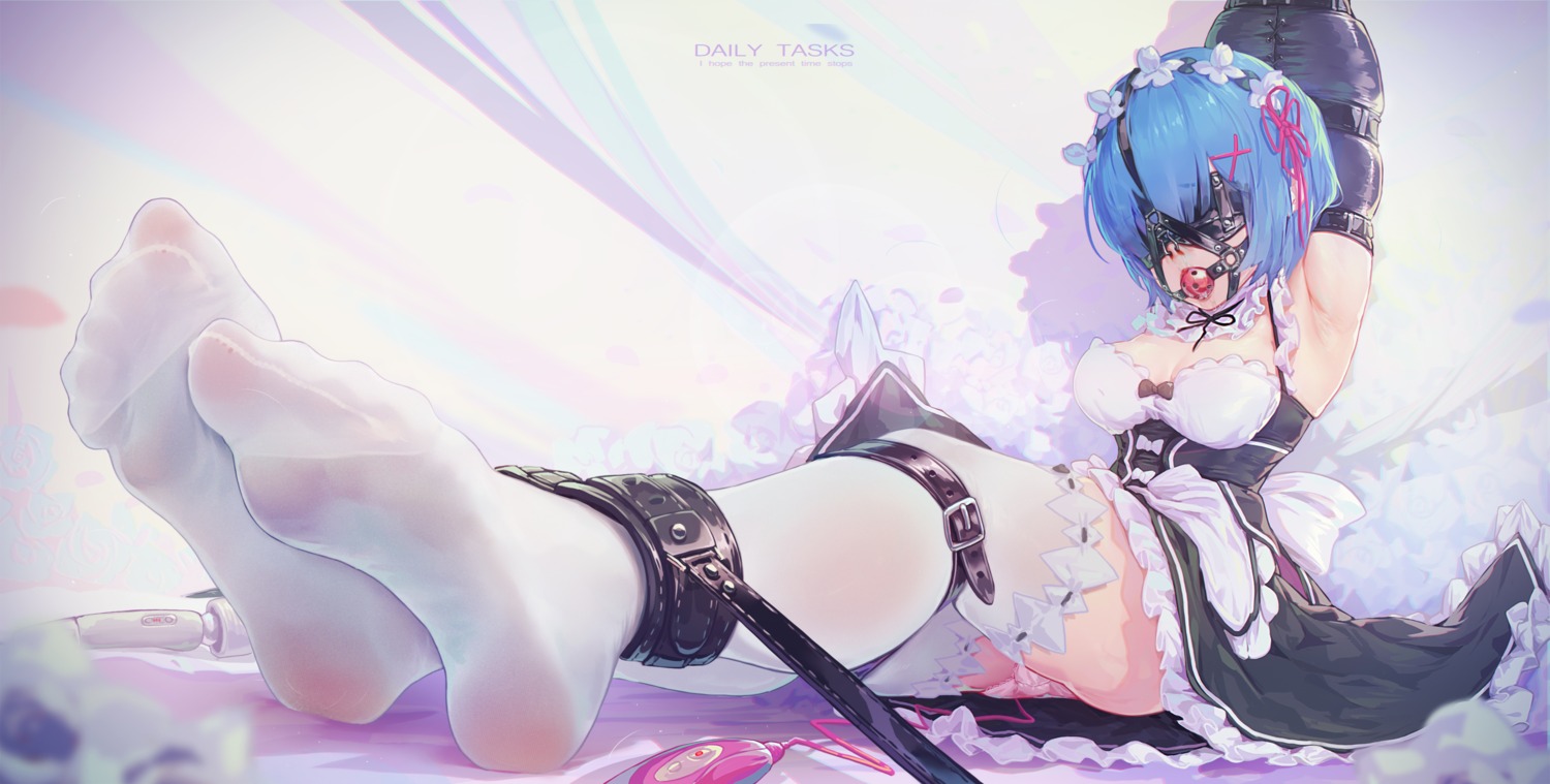 bondage feet icecake maid re_zero_kara_hajimeru_isekai_seikatsu rem_(re_zero) skirt_lift thighhighs vibrator