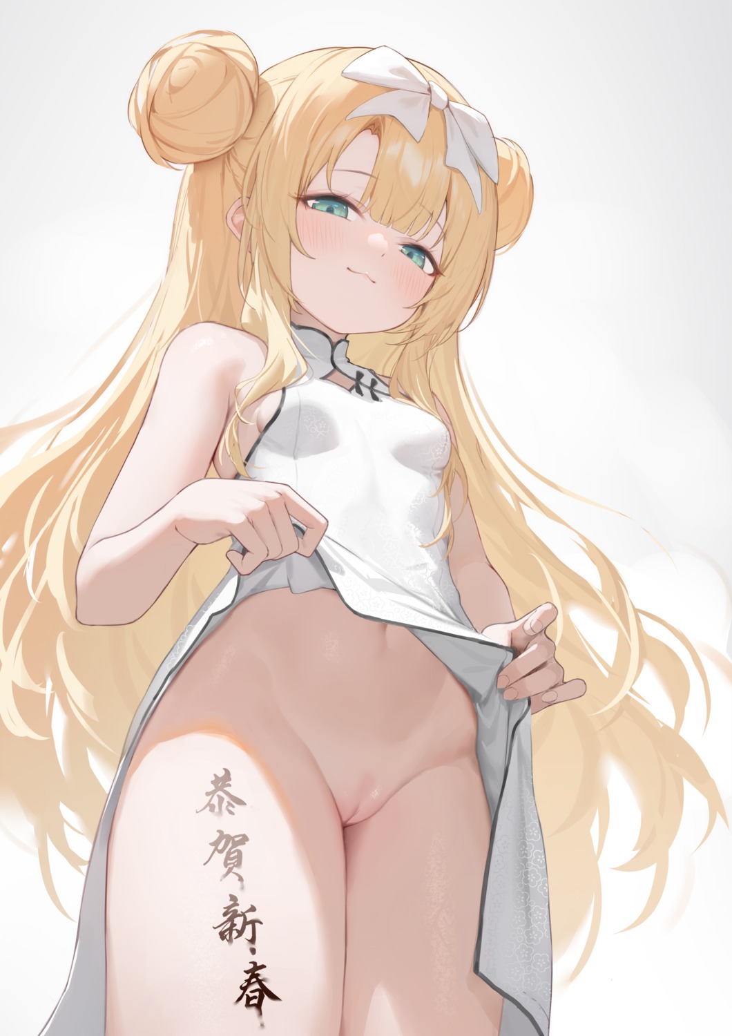 chinadress hagi_(ame_hagi) loli no_bra nopan pussy skirt_lift uncensored