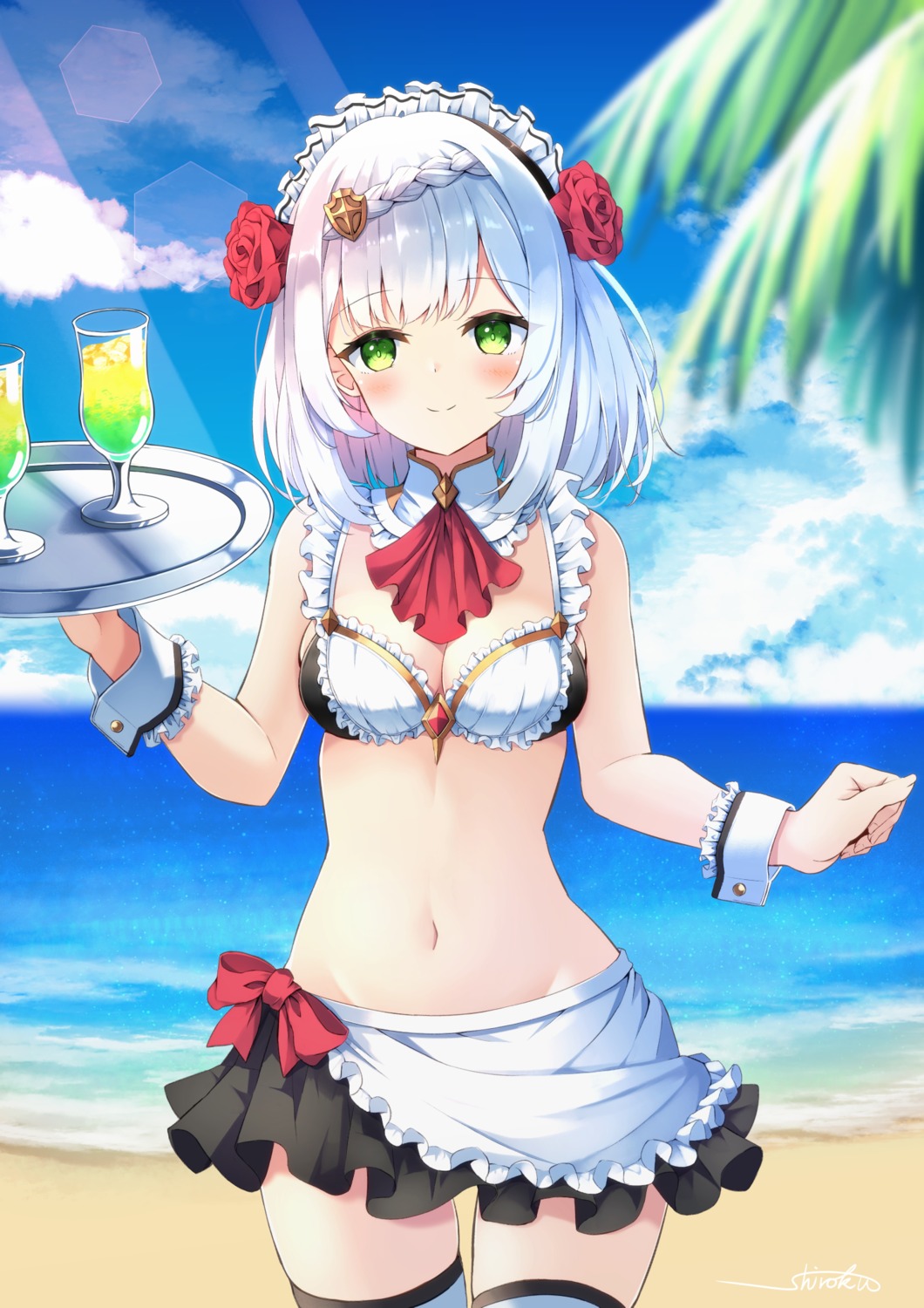 bikini cleavage genshin_impact maid noelle_(genshin_impact) shi6kurutto swimsuits thighhighs waitress