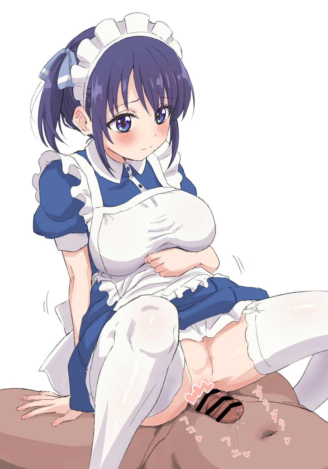 breast_hold censored kanojo_mo_kanojo maid minase_nagisa nopan penis pussy sincos skirt_lift stockings thighhighs