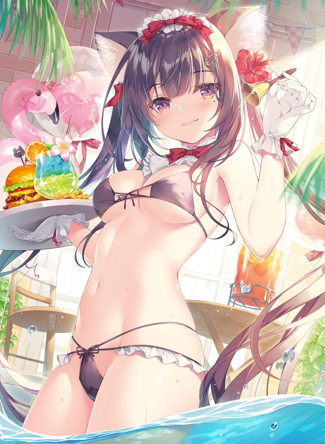 animal_ears bra detexted maid miwabe_sakura nekomimi pantsu pion wet