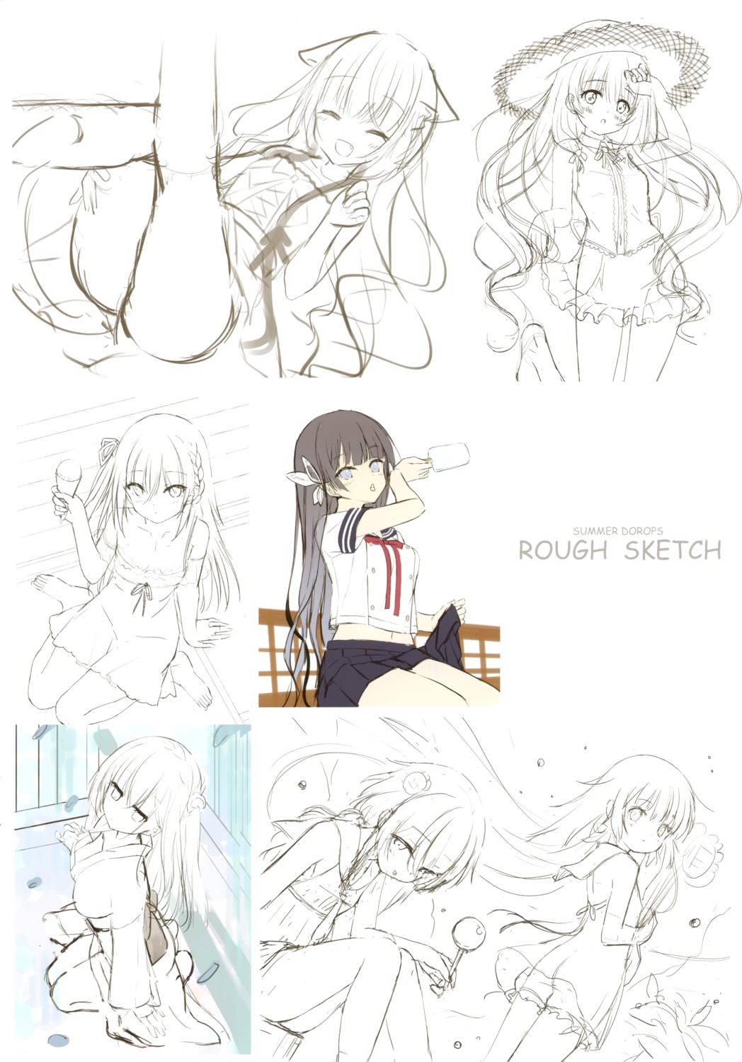 d-easy humuyun kazari_(humuyun) line_art loli na-ga nekone_cotton seifuku sketch skirt_lift