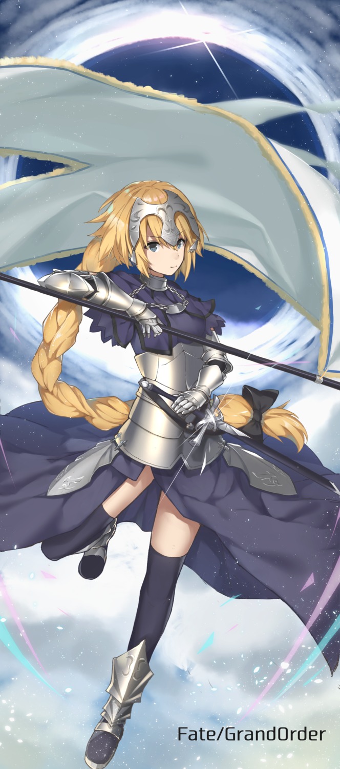 armor dress emushake fate/apocrypha fate/grand_order fate/stay_night jeanne_d'arc jeanne_d'arc_(fate) thighhighs weapon