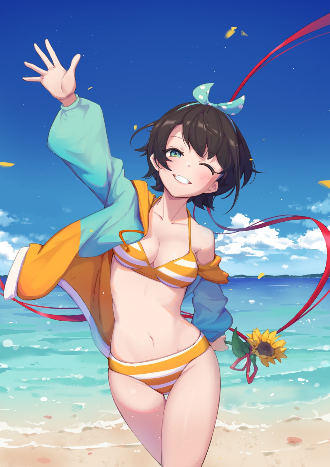 bikini hololive oozora_subaru open_shirt shyi swimsuits