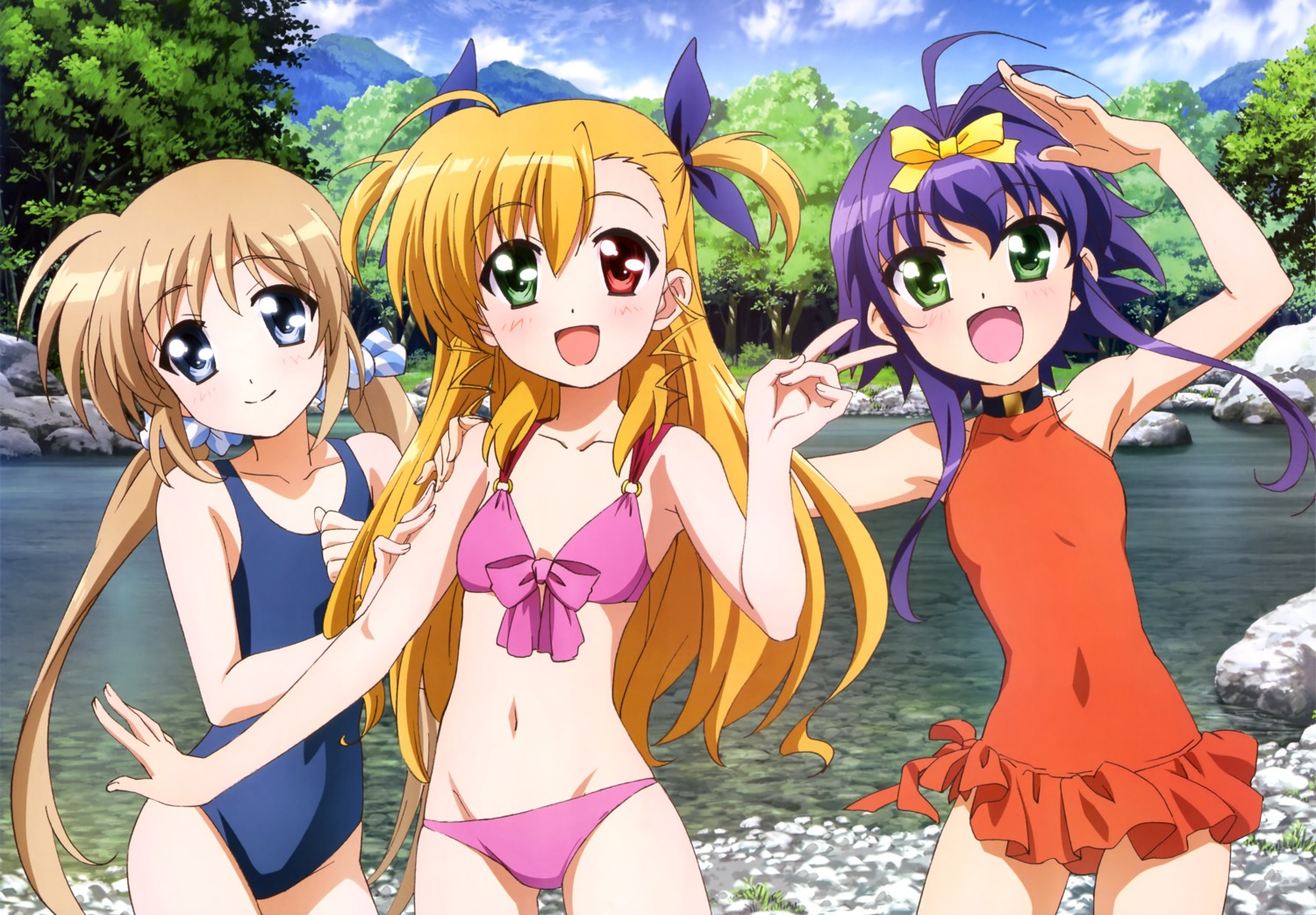 bikini cleavage corona_timir heterochromia mahou_shoujo_lyrical_nanoha mahou_shoujo_lyrical_nanoha_vivid rio_wezley swimsuits vivio