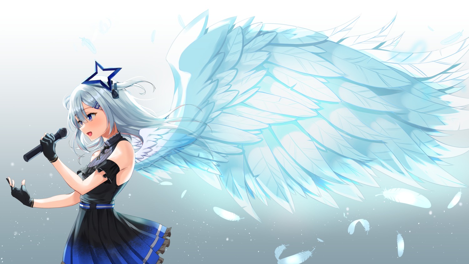 amane_kanata angel dress hololive kimae skirt_lift wings