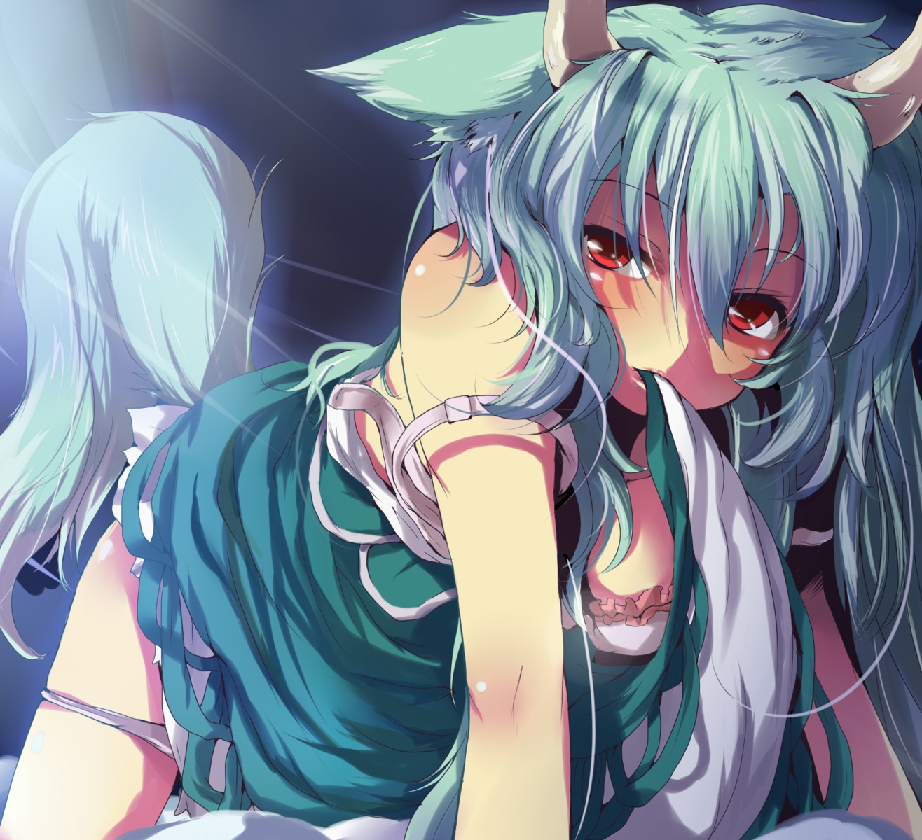 animal_ears cleavage ex_keine horns kamishirasawa_keine nejime panty_pull tail touhou