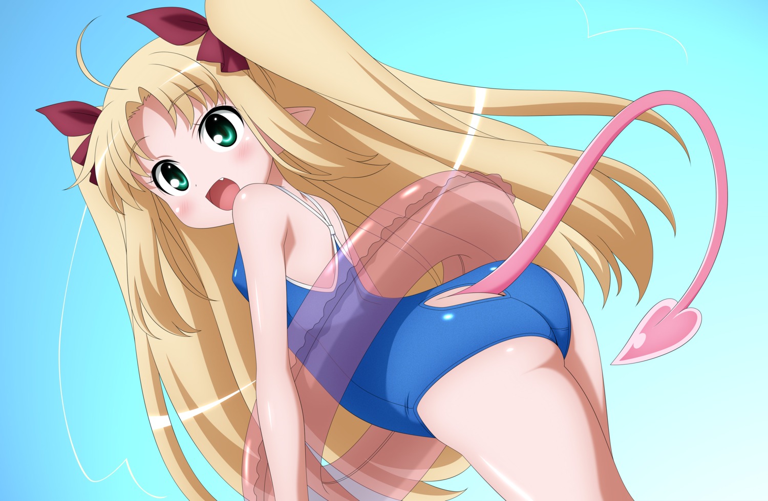 ass astarotte_ygvar lotte_no_omocha! pointy_ears swimsuits tail wave_ride