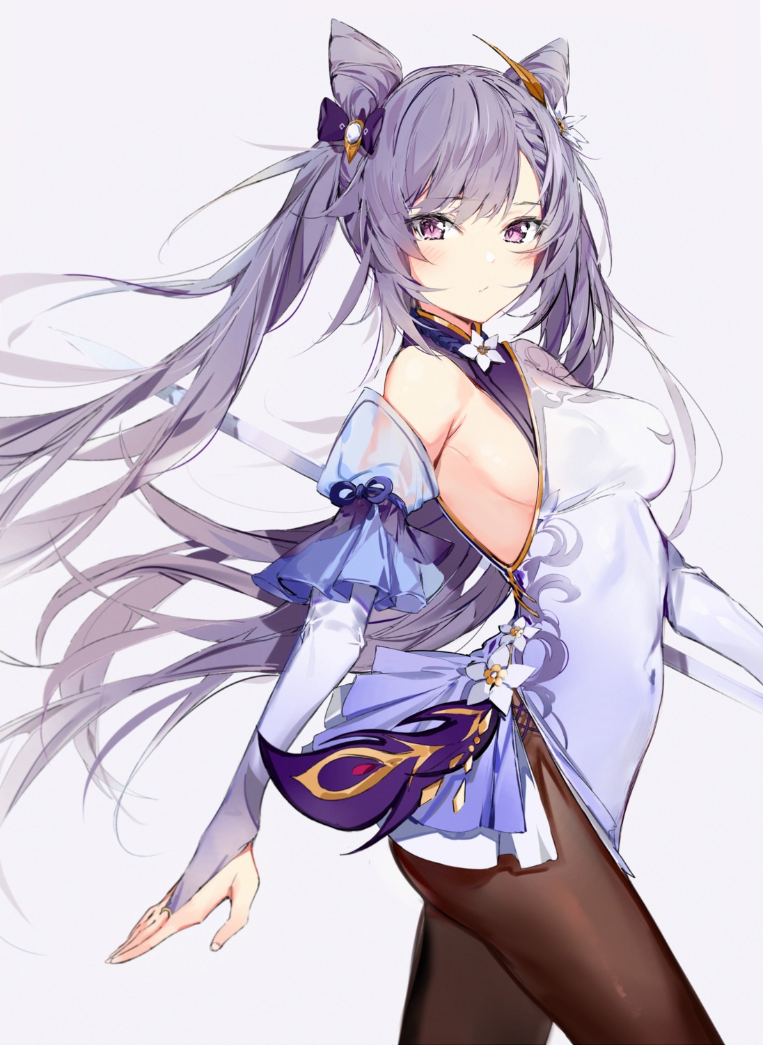 asian_clothes genshin_impact keqing no_bra pantyhose silver_(chenwen)