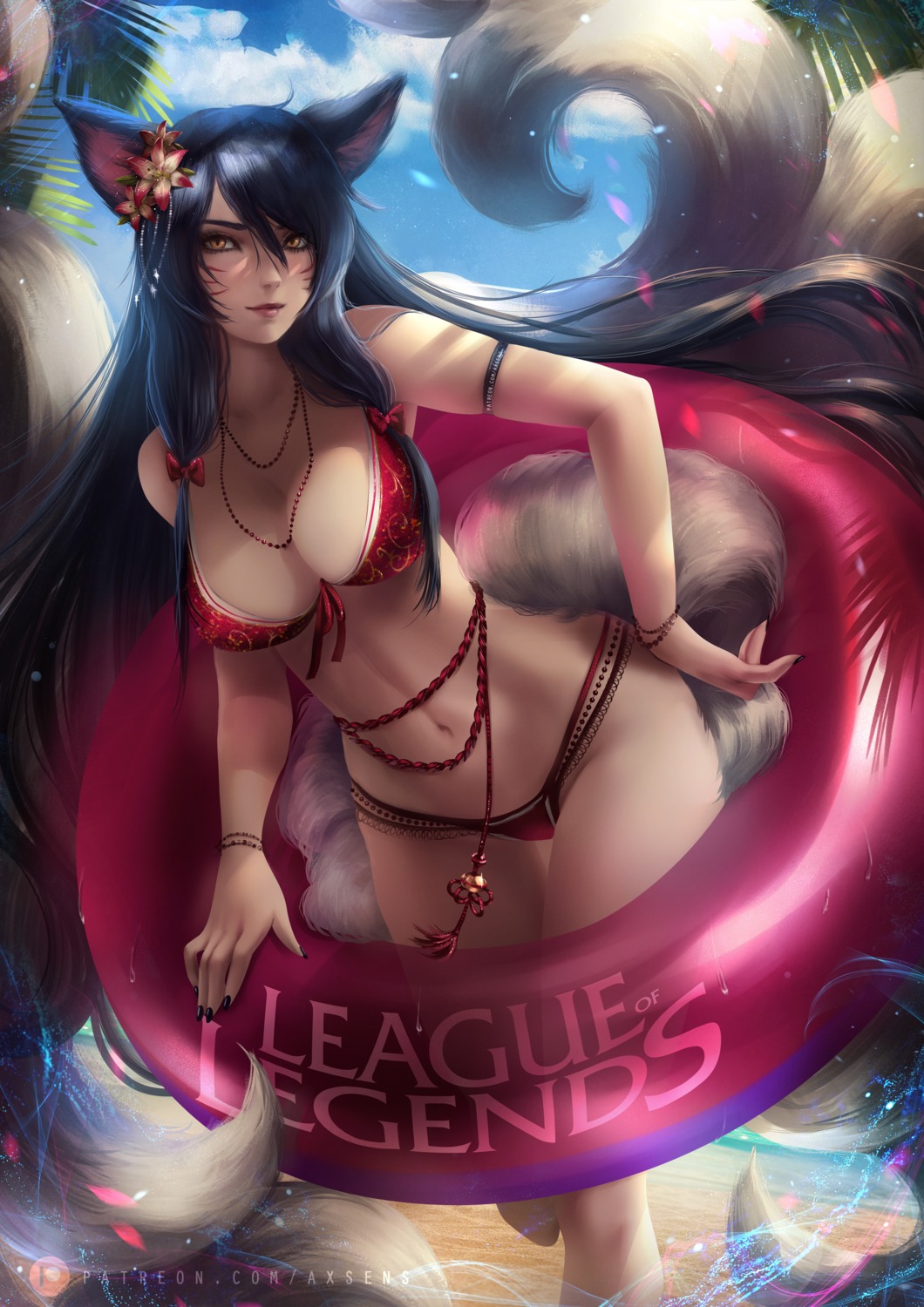 ahri animal_ears axsens bikini kitsune league_of_legends swimsuits tail