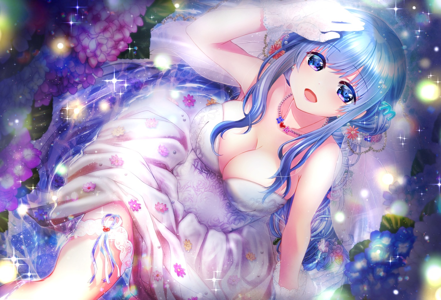 cleavage dress emori_miku emori_miku_project garter no_bra see_through shimotsukishin skirt_lift wet wet_clothes