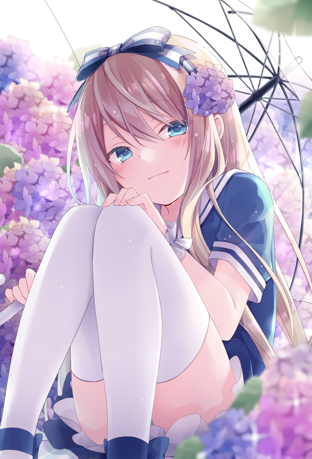 emori_miku emori_miku_project kuroi_(liar-player) seifuku skirt_lift thighhighs umbrella