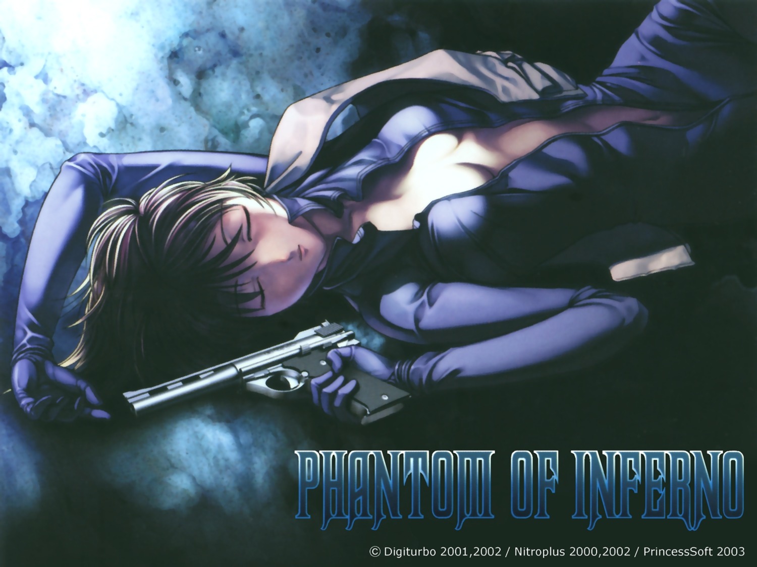 bodysuit cleavage ein no_bra open_shirt phantom_of_inferno wallpaper