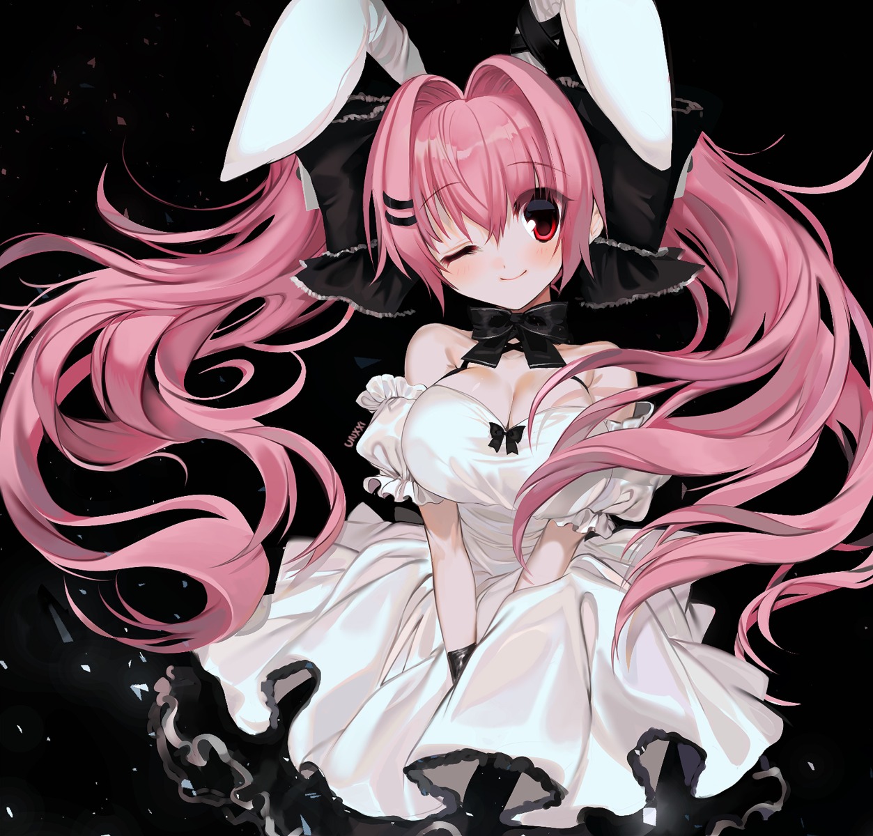 animal_ears bunny_ears cleavage dress unxi