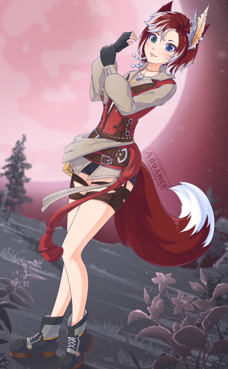 animal_ears aquamei garter heterochromia kitsune tail