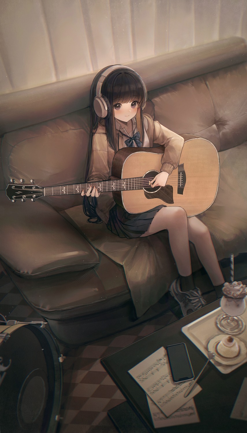 guitar headphones lunia_(artist) seifuku sweater