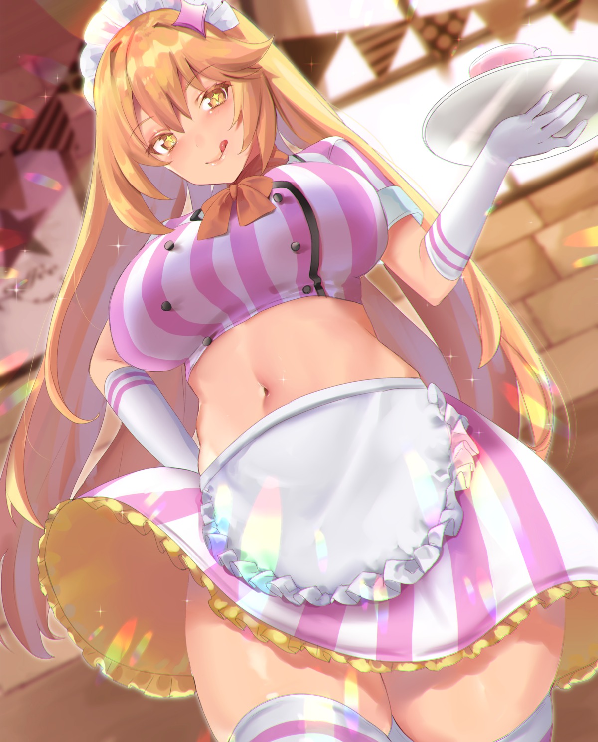 bishooji maid shokuhou_misaki skirt_lift thighhighs to_aru_kagaku_no_railgun to_aru_majutsu_no_index waitress