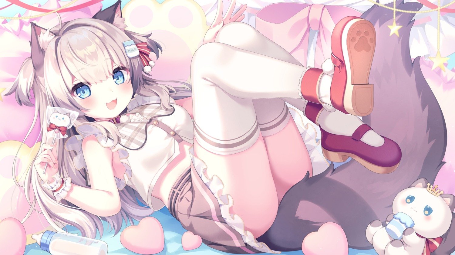 animal_ears komachi_pochi neko nekomimi skirt_lift tail thighhighs