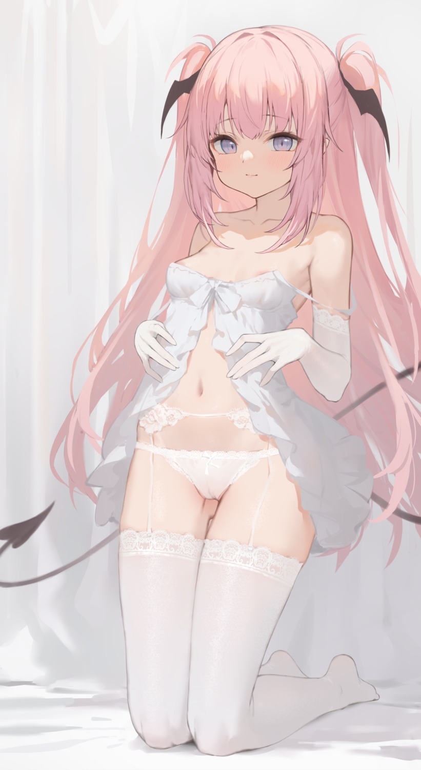 areola cameltoe garter_belt hagi_(ame_hagi) lingerie no_bra pantsu pointy_ears see_through stockings tail thighhighs