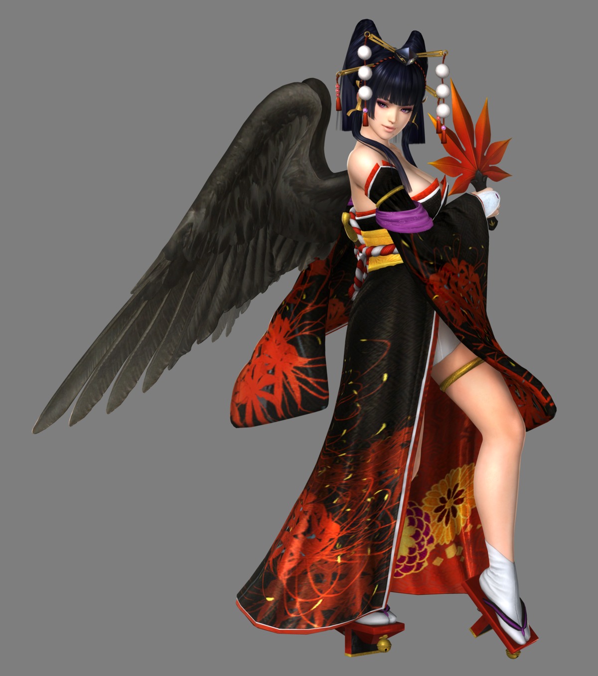 cg cleavage dead_or_alive dead_or_alive_5 garter japanese_clothes koei_tecmo nyotengu transparent_png wings