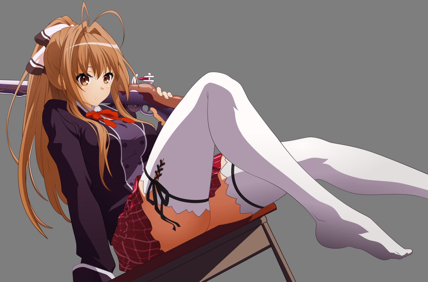 amagi_brilliant_park feet gun seifuku sento_isuzu thighhighs transparent_png vector_trace