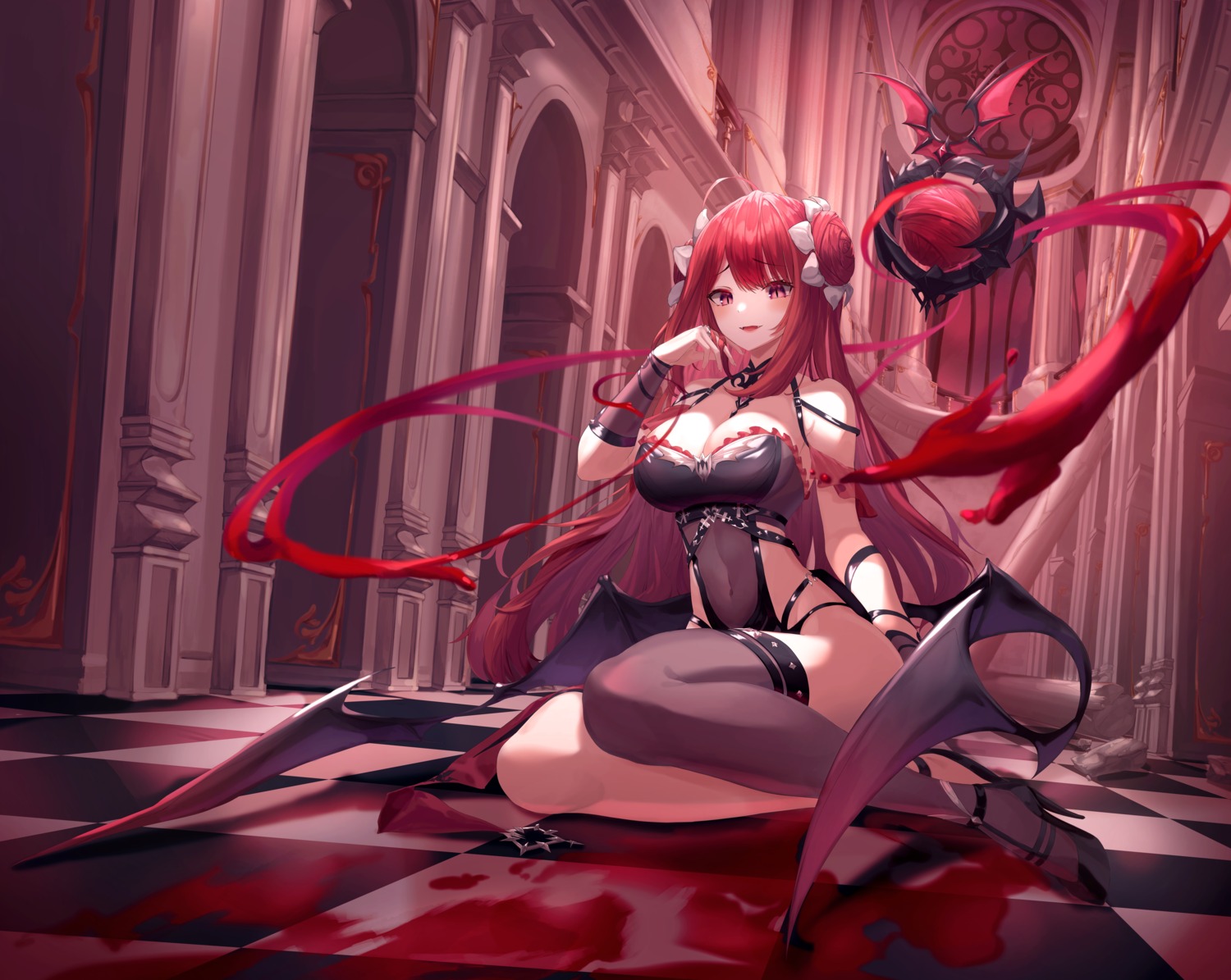 cleavage erze_(king's_raid) heels king's_raid leotard munseonghwa tail thighhighs weapon wings