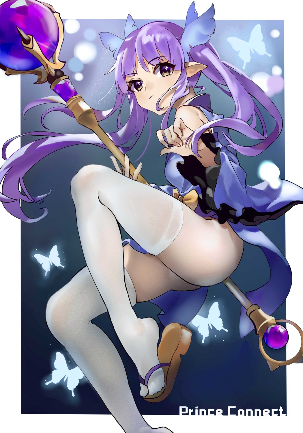 feipin_zhanshi hikawa_kyouka japanese_clothes pointy_ears princess_connect princess_connect!_re:dive skirt_lift thighhighs weapon