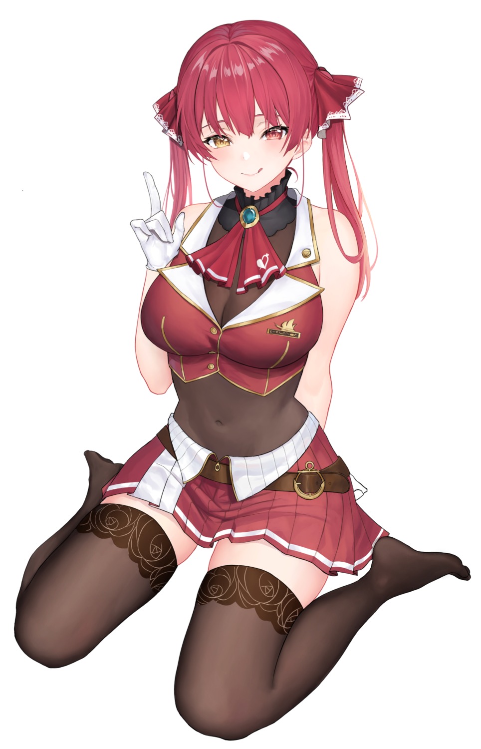 ebi_(ebimon0) heterochromia hololive houshou_marine thighhighs