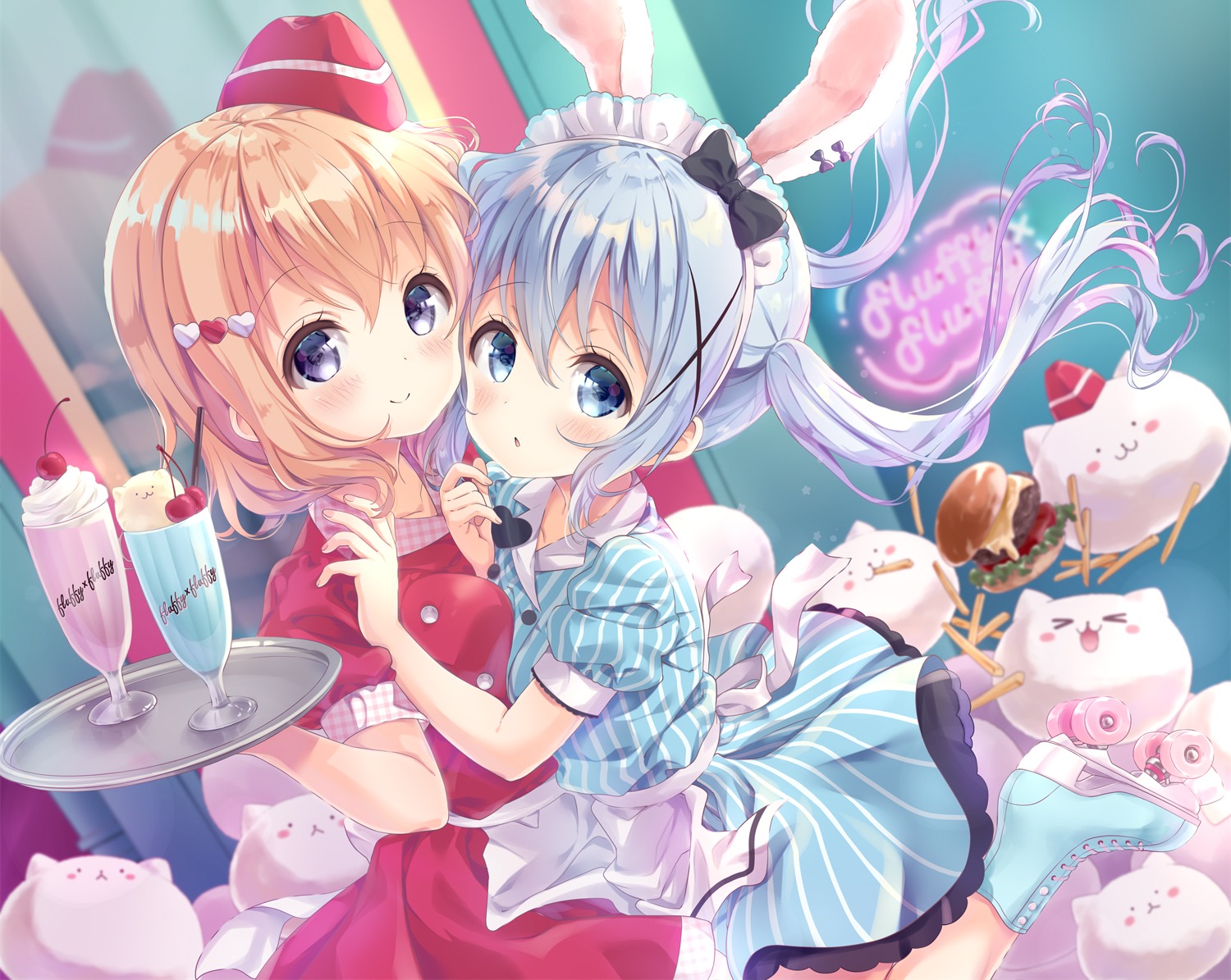 animal_ears bunny_ears gochuumon_wa_usagi_desu_ka? heels hoto_cocoa kafuu_chino maid waitress waki_(pixiv2609622)