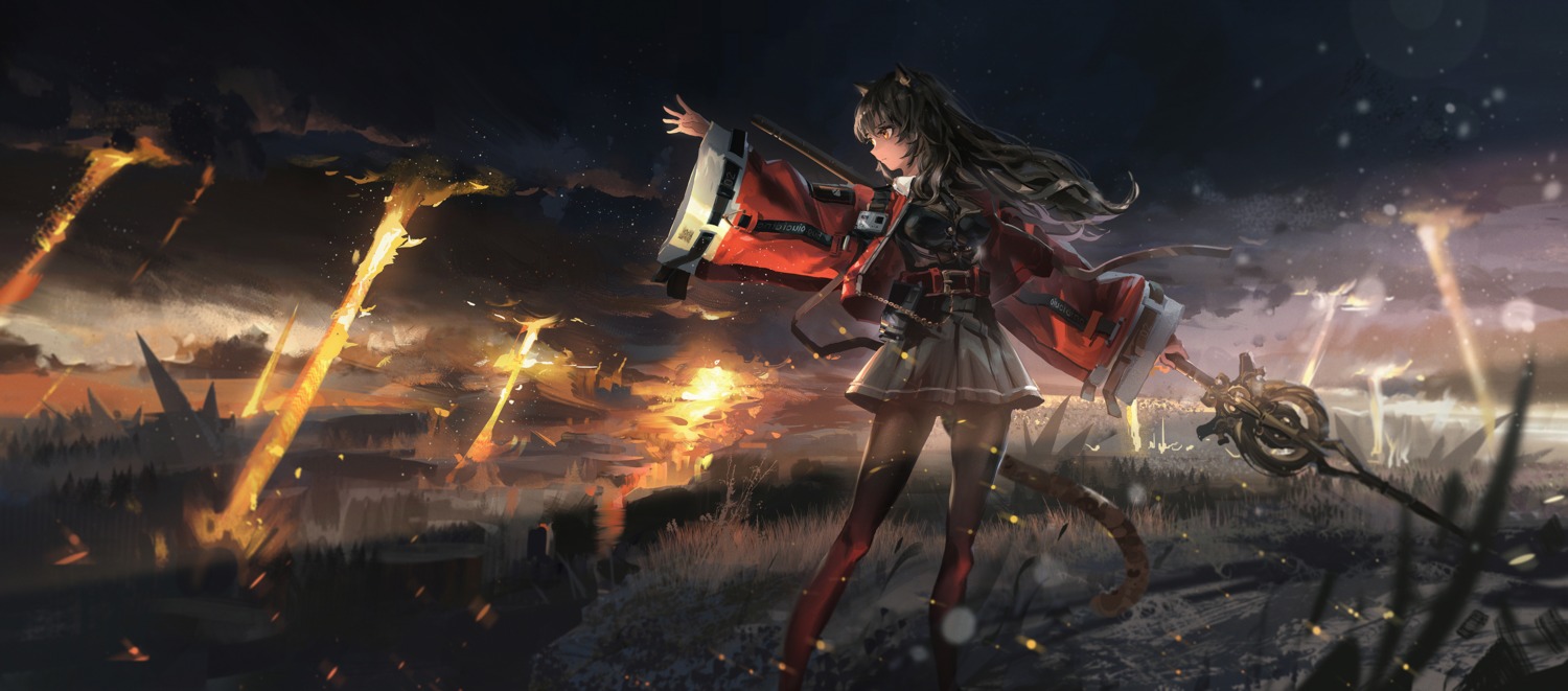 animal_ears arknights pantyhose skyfire_(arknights) weapon ying_yi