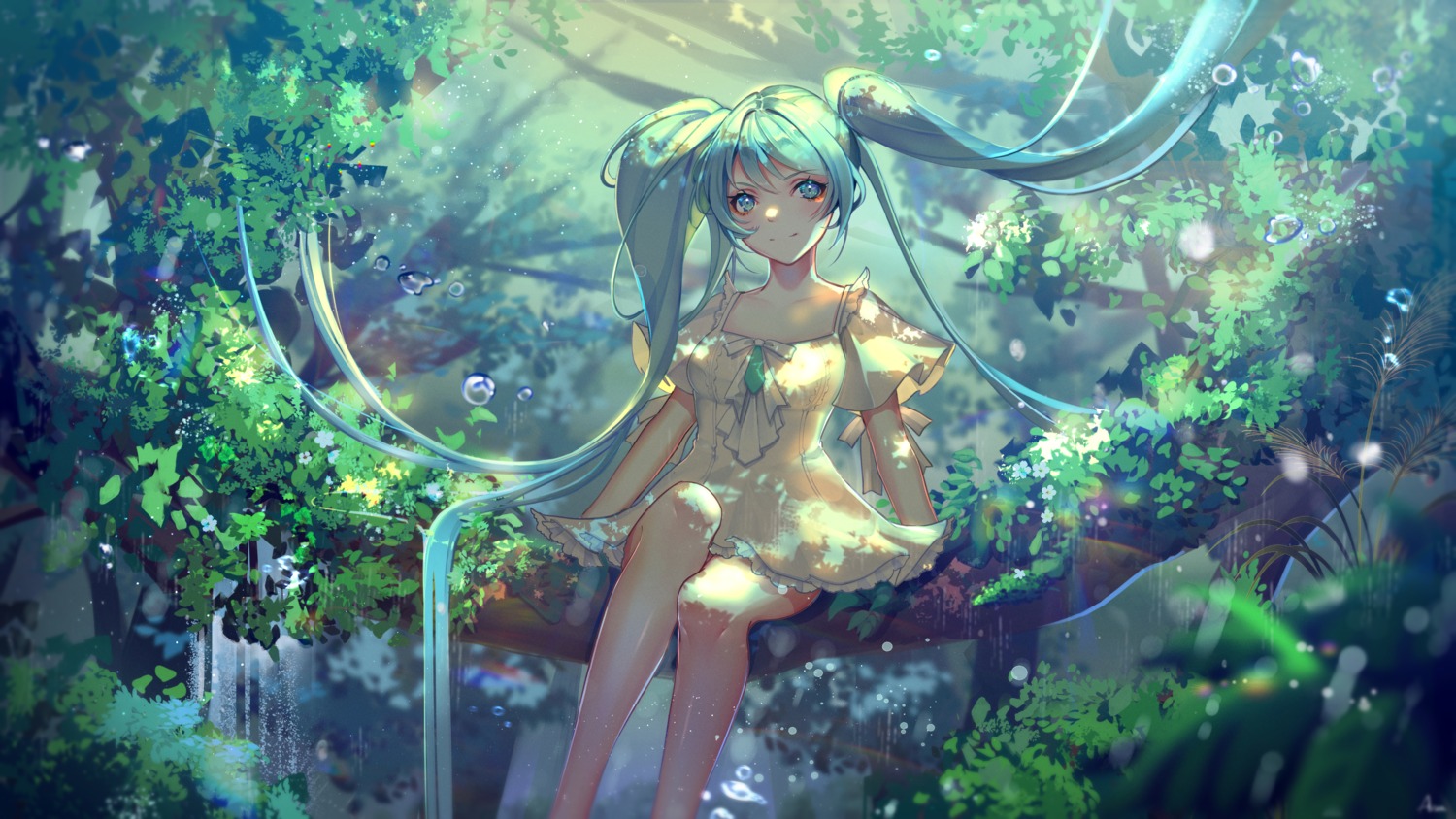 arua dress hatsune_miku skirt_lift vocaloid