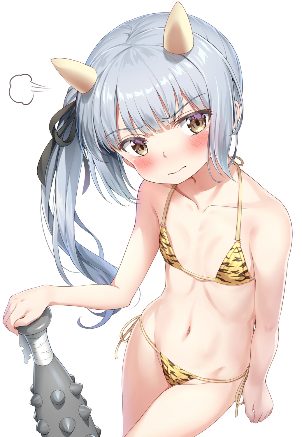 bikini cameltoe horns kantai_collection kasumi_(kancolle) loli nedia_r swimsuits weapon