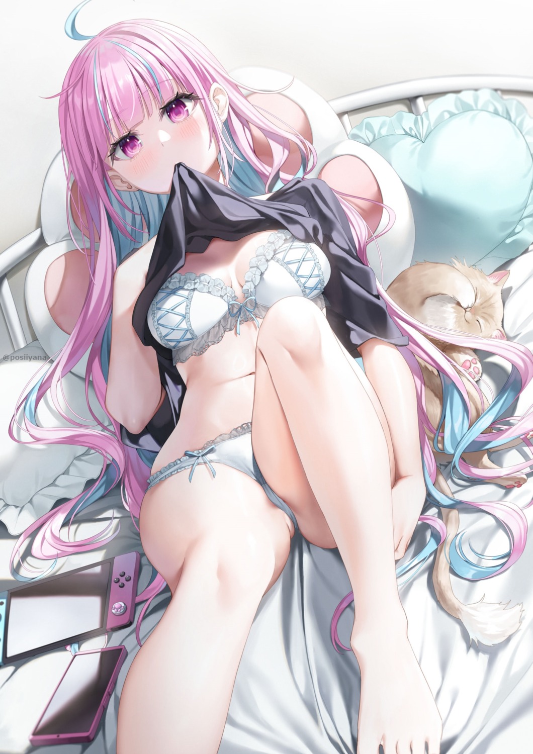 bra hololive minato_aqua neko pantsu shirt_lift thong yana_mori