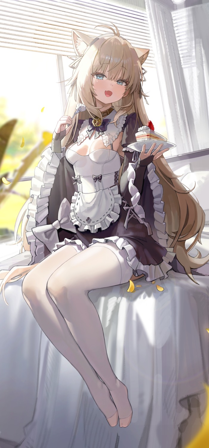 animal_ears freng maid nekomimi no_bra thighhighs