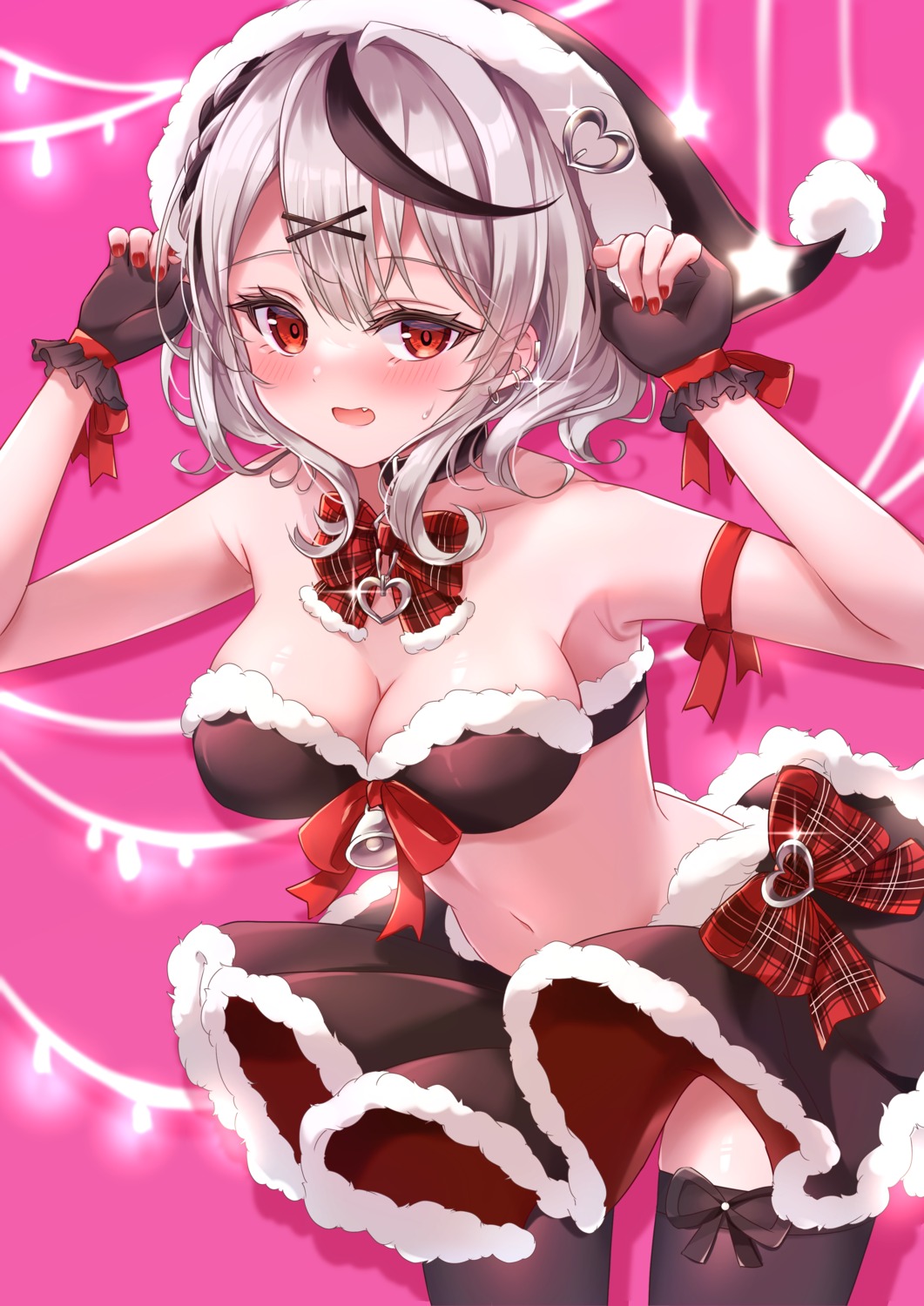 christmas hololive no_bra null_illust sakamata_chloe skirt_lift thighhighs