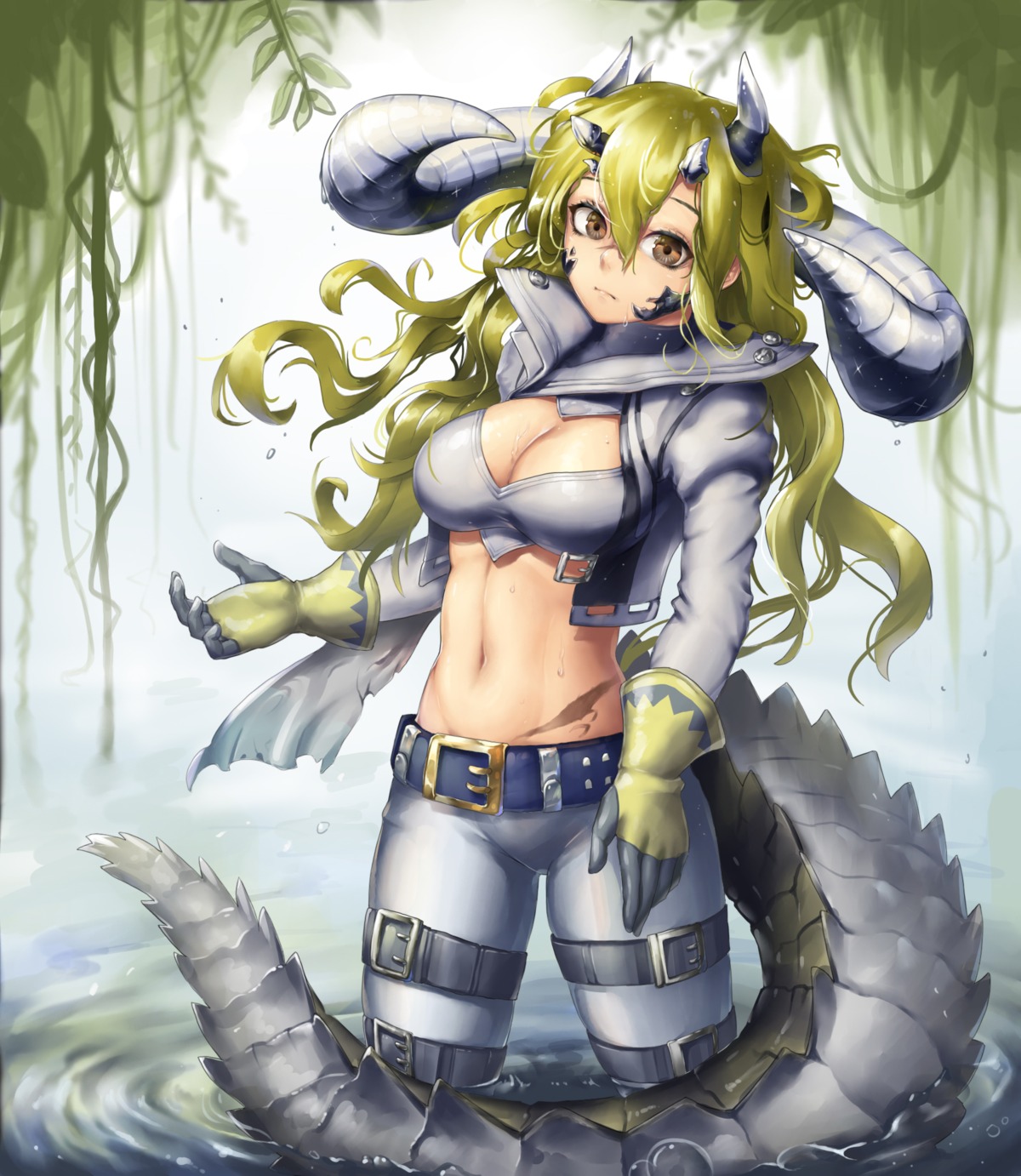 arknights estelle_(arknights) garter healingpit horns no_bra tail wet