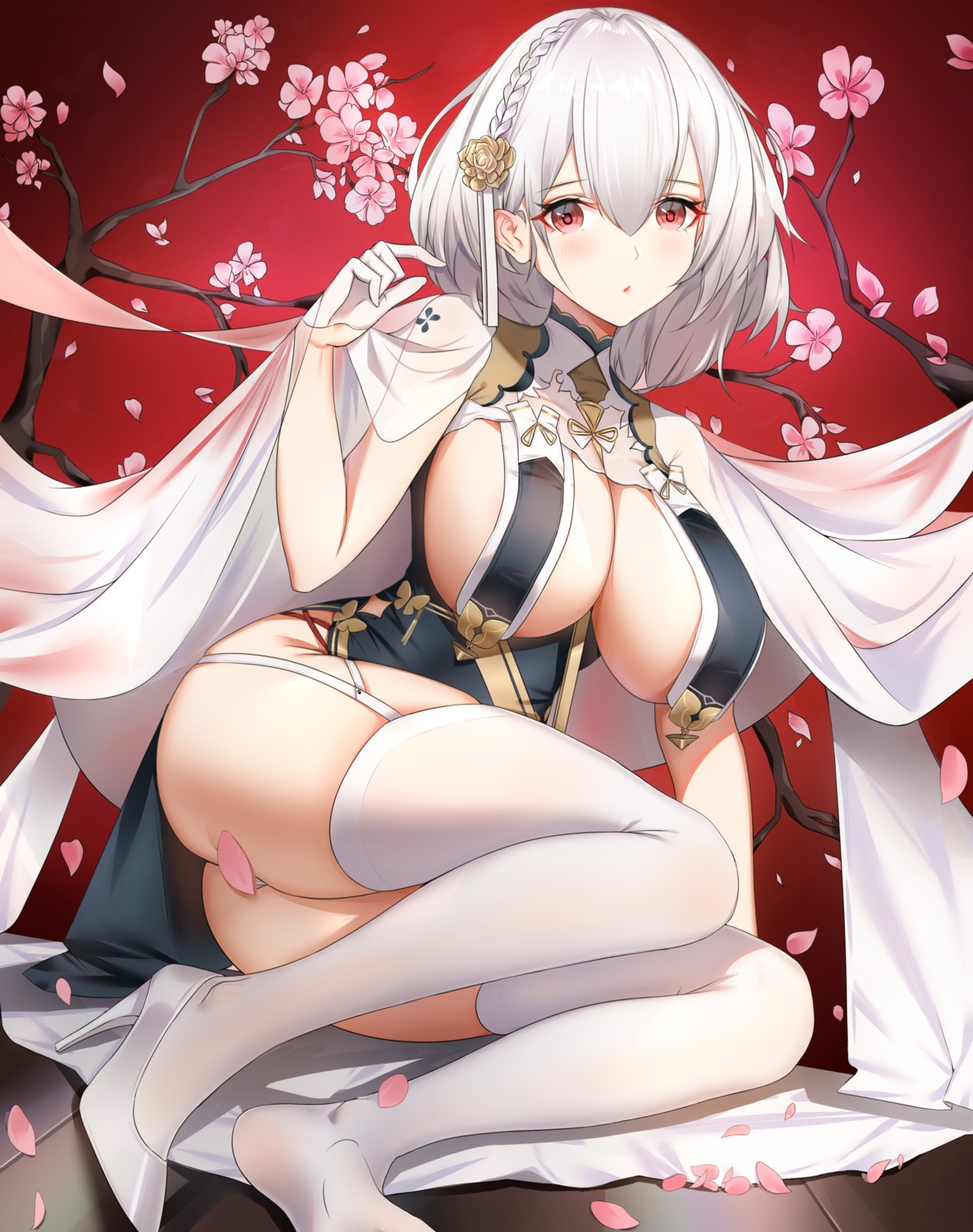 asian_clothes azur_lane heels no_bra pantsu sirius_(azur_lane) stockings thighhighs thong wu_ganlan_cai