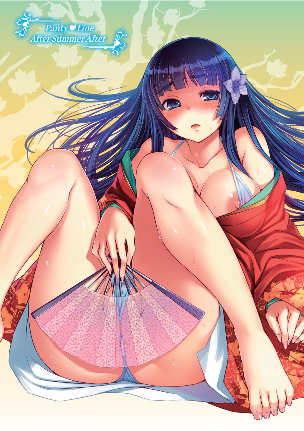 bikini bosshi digital_version feet nipple_slip open_shirt skirt_lift swimsuits thong yukata